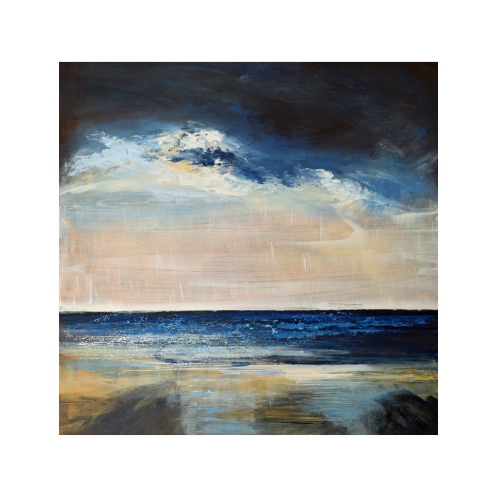 Beach painting at night time with dark skies