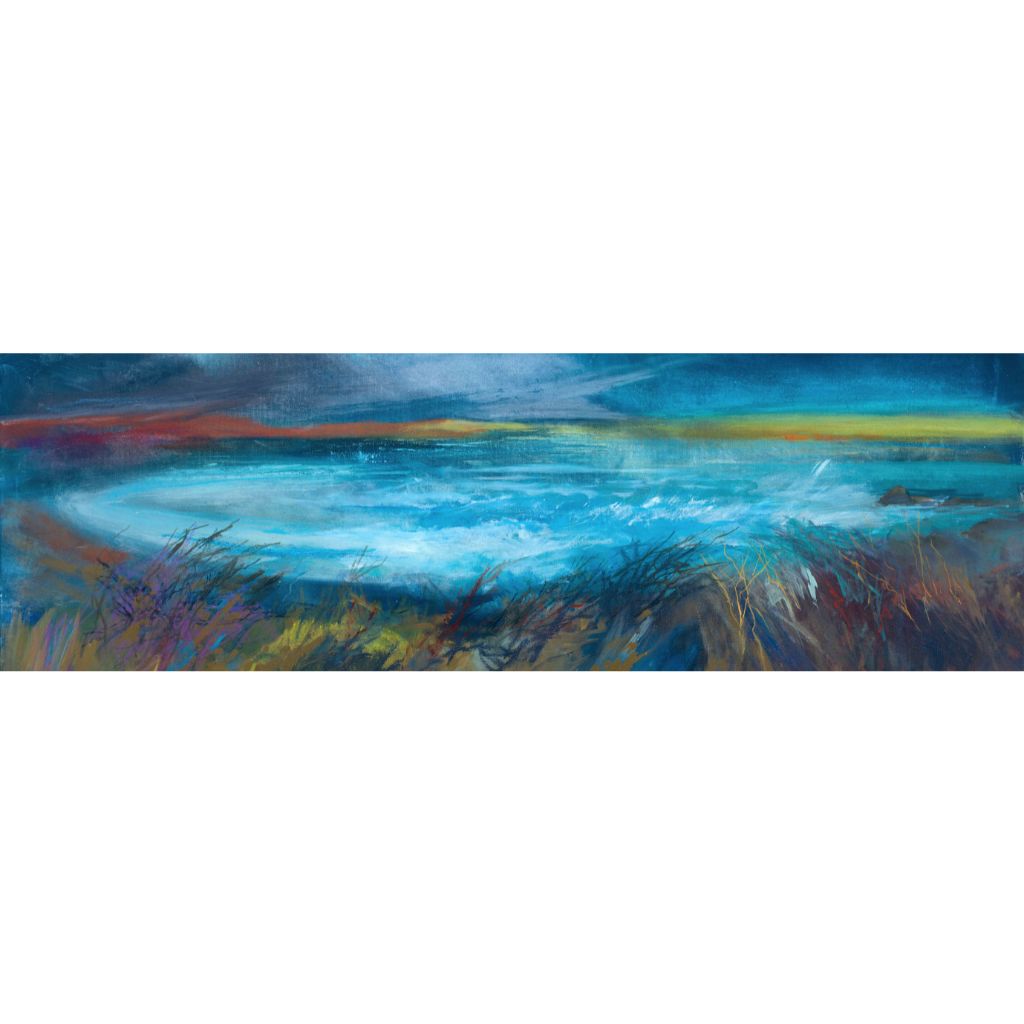 Widemouth Bay painting and print with colour flooding over the whole bay