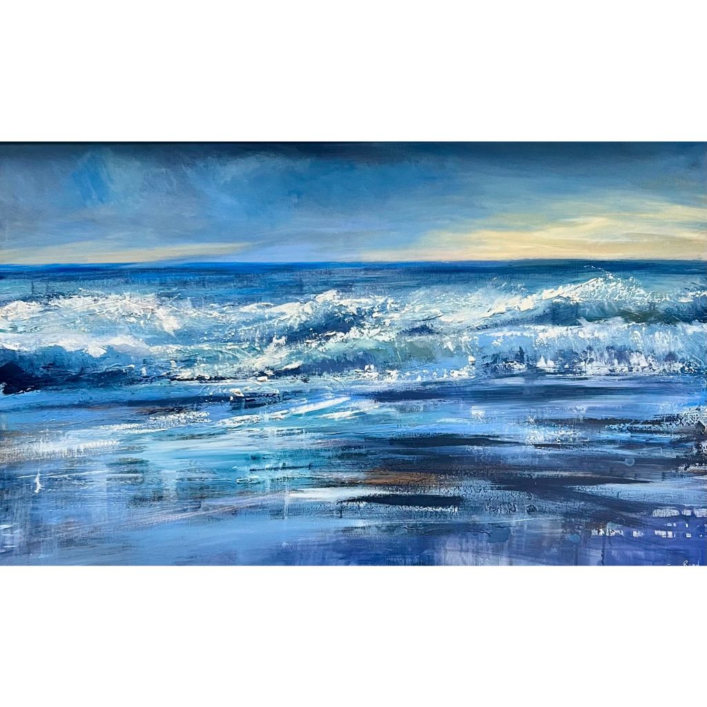 surf waves and wet sands in a seascape painting