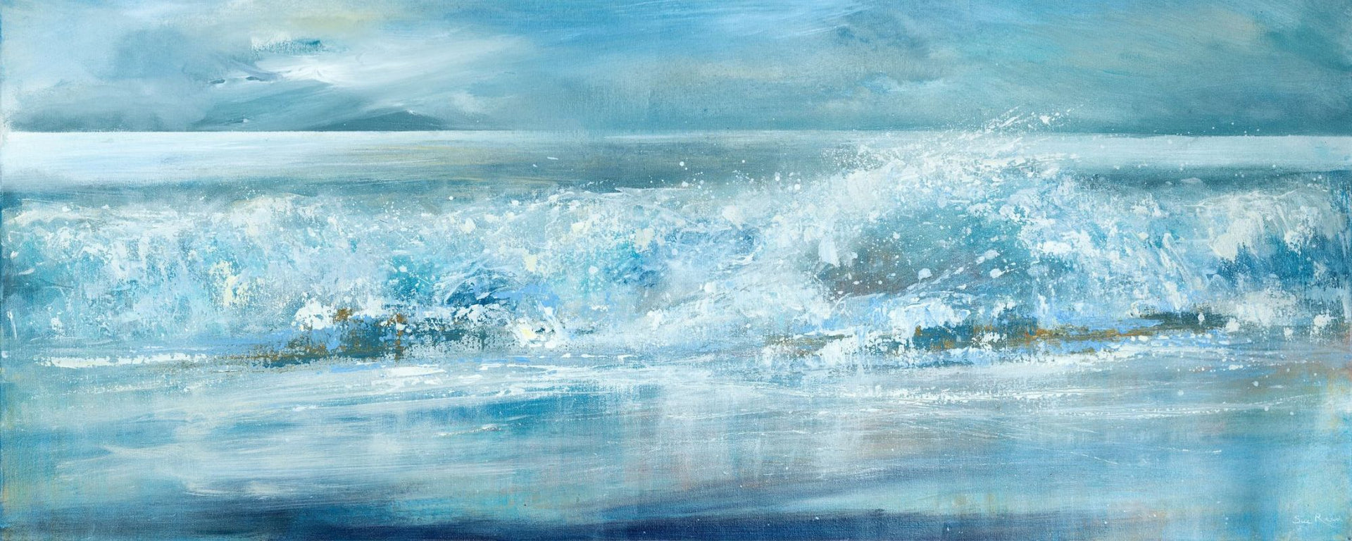 Winter sun and light on a large long seascape wave