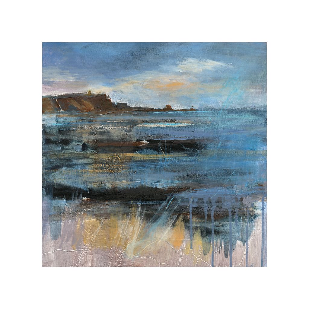 Summerleaze beach bude print with blues and browns 