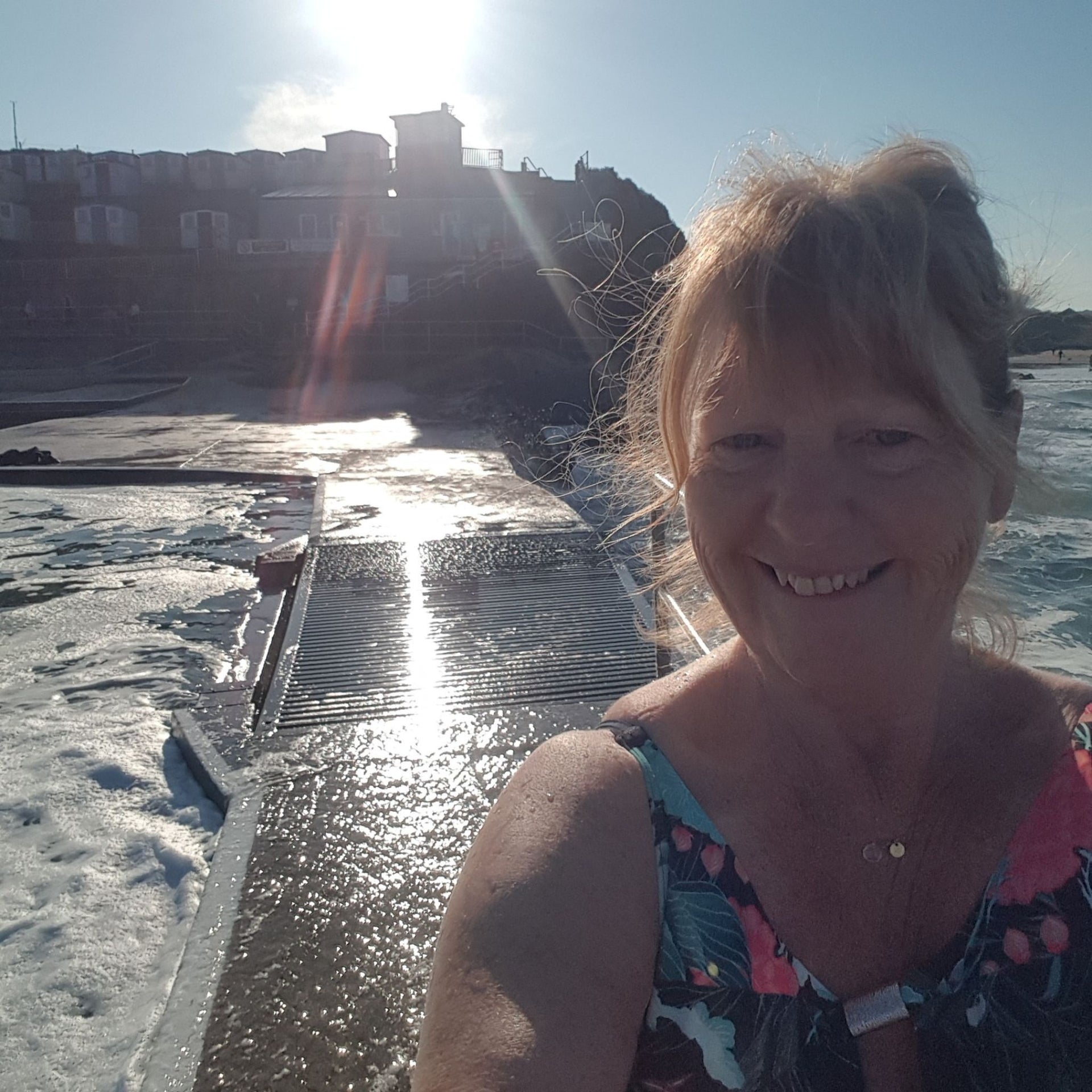 Sue Read at Bude Sea Pool at high tide
