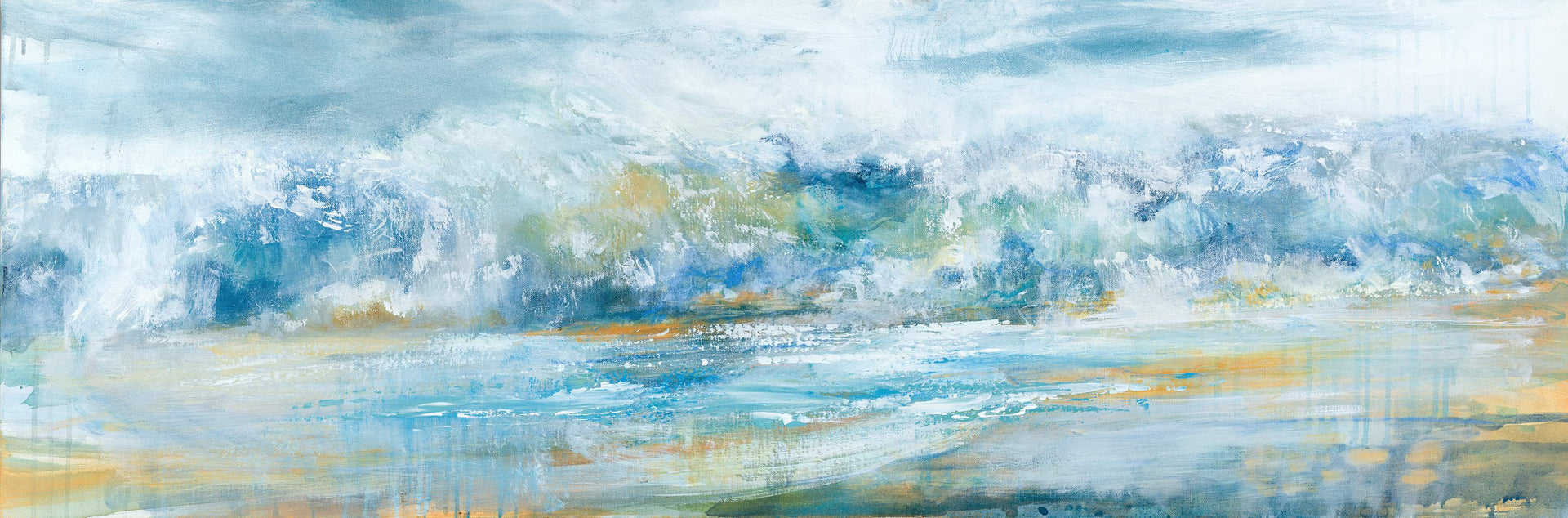 Long wave seascape painting with wet sand